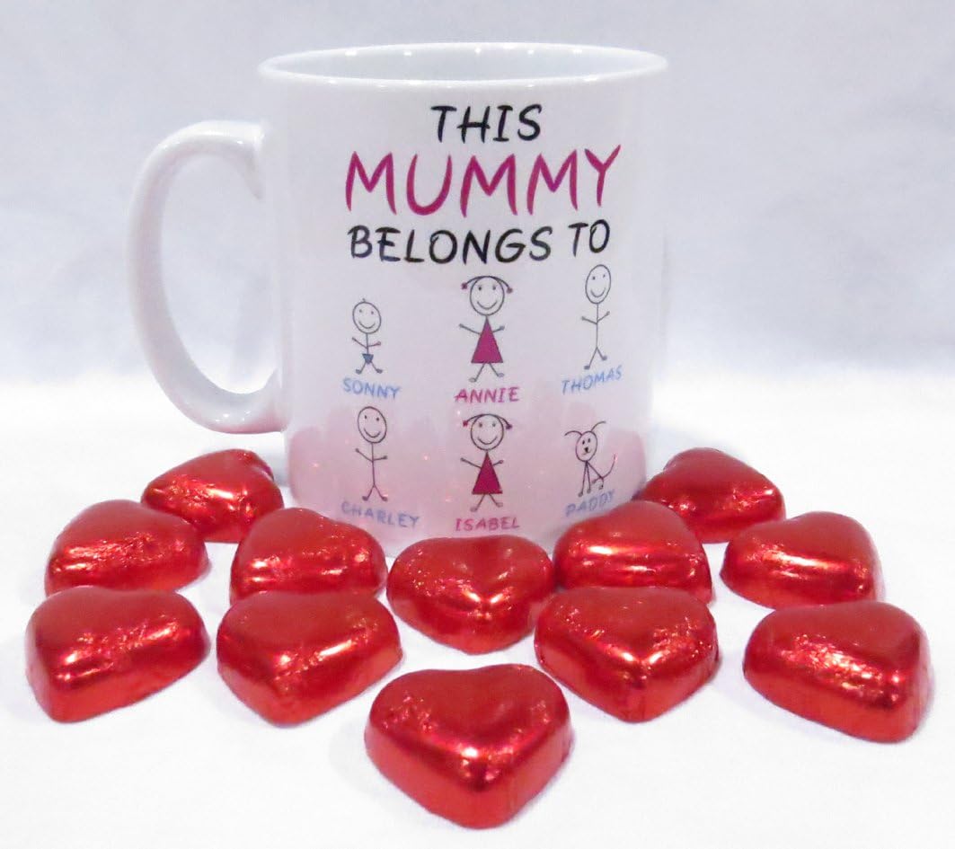 This Mummy Belongs to.Customisable Mug with, 12 Loveheart Chocolates for Mother's Day - Limited Edition.