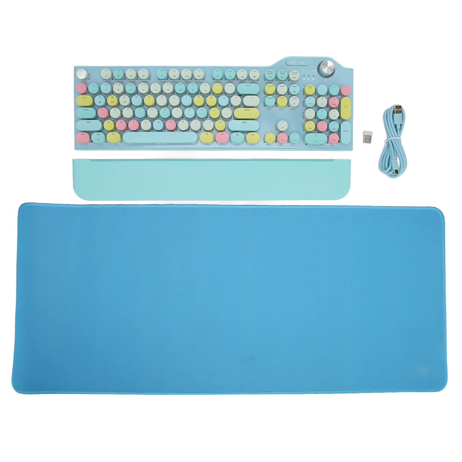 Airshi Tastiera da Gioco, Copritasti Rotondi Cablati o Wireless Tastiera Wireless Retroilluminata Colorata Interruttore Blu con Poggiapolsi per Tablet (Blu)
