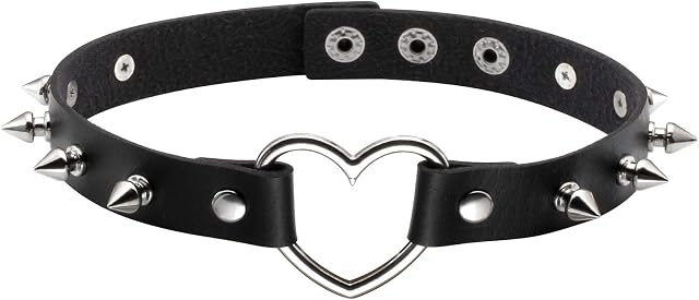 MILAKOO Punk Style Love Heart PU Leather Collar Choker Necklace with Rivets Spiked Accent