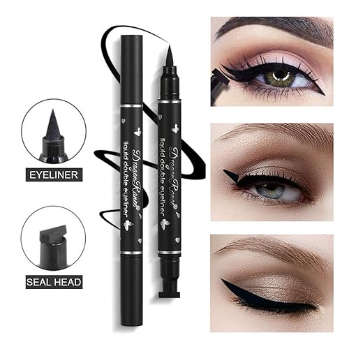 Miniatura 8 de DOGROT Delineador de ojos alado, lápiz delineador de ojos líquido de doble cabeza, delineador de ojos negro de larga duración para mujeres, en forma