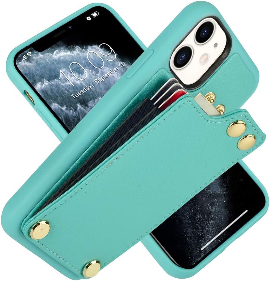 LAMEEKU iPhone 11 Wallet Case, iPhone 11 Case with Card Holder, Leather Cover with Protective Credit Card Slot Money Pocket Wallet for Apple iPhone 11 (2019) 6.1" - Mint Green