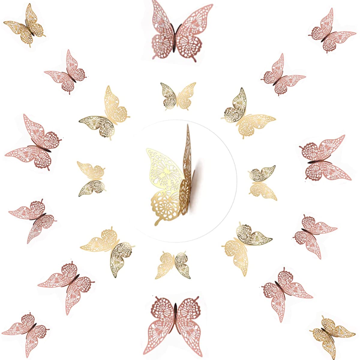 24 Autocollants Papillons 3D Translucides - Stickers Muraux Réalistes Pour Chambre, Salon, Cuisine - Adhésif PVC Réutilisable