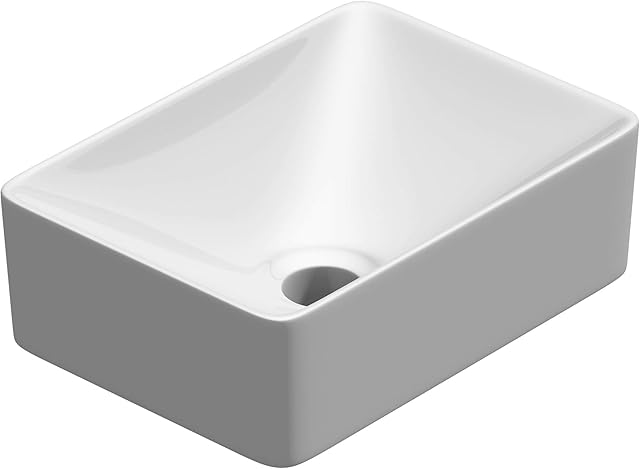 Durovin Bathrooms Cloakroom Ceramic Bathroom Basin - Countertop Sink Compact Vessel Sink - Rectangular (300 x 215 x 95mm)