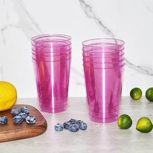 Miniatura 5 de Homy Feel Vasos de plástico con purpurina rosa de 12 onzas  50 tazas desechables de cóctel y vino para boda y día de San Valentín