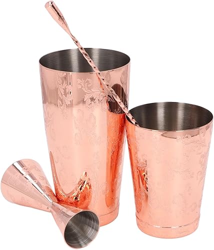 Miniatura 5 de Boston - Juego de coctelera de acero inoxidable 304, impresión vintage, capacidad media, juego de utensilios de barra multifuncionales, fácil de