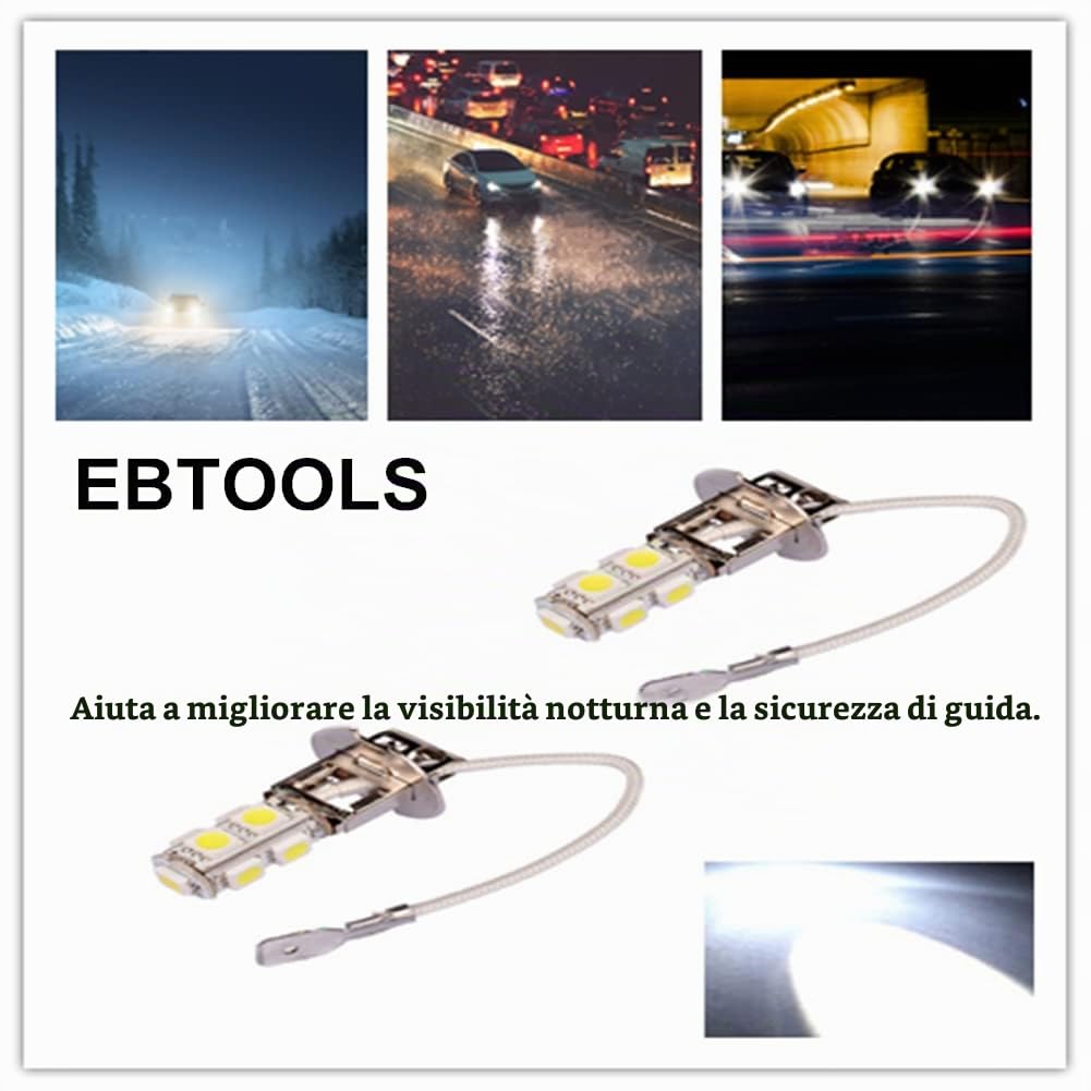 2PZ Lampadina Fendinebbia H3 5050 Bianco 9SMD LED Xenon DC 12V Fendinebbia Lampada LED Auto Lampadina Fendinebbia Alta Luminosità 6500K~7000K Lampadine Fendinebbia per Auto