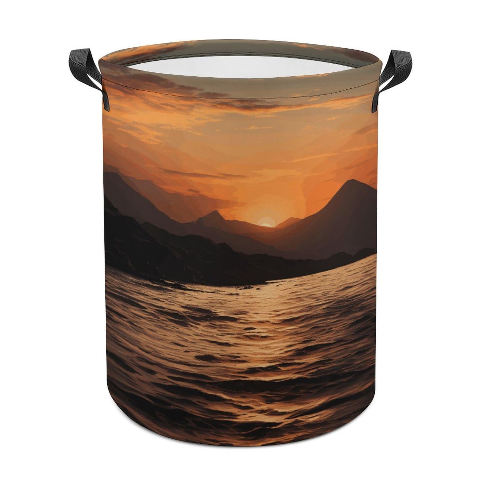 Mountain And Water at Sunset Laundry Basket Large Foldable Laundry Hamper Waterproof Clothes Hamper with Handles Durable Dirty Clothes Storage Bucket for Bedroom Bathroom Laundry Room