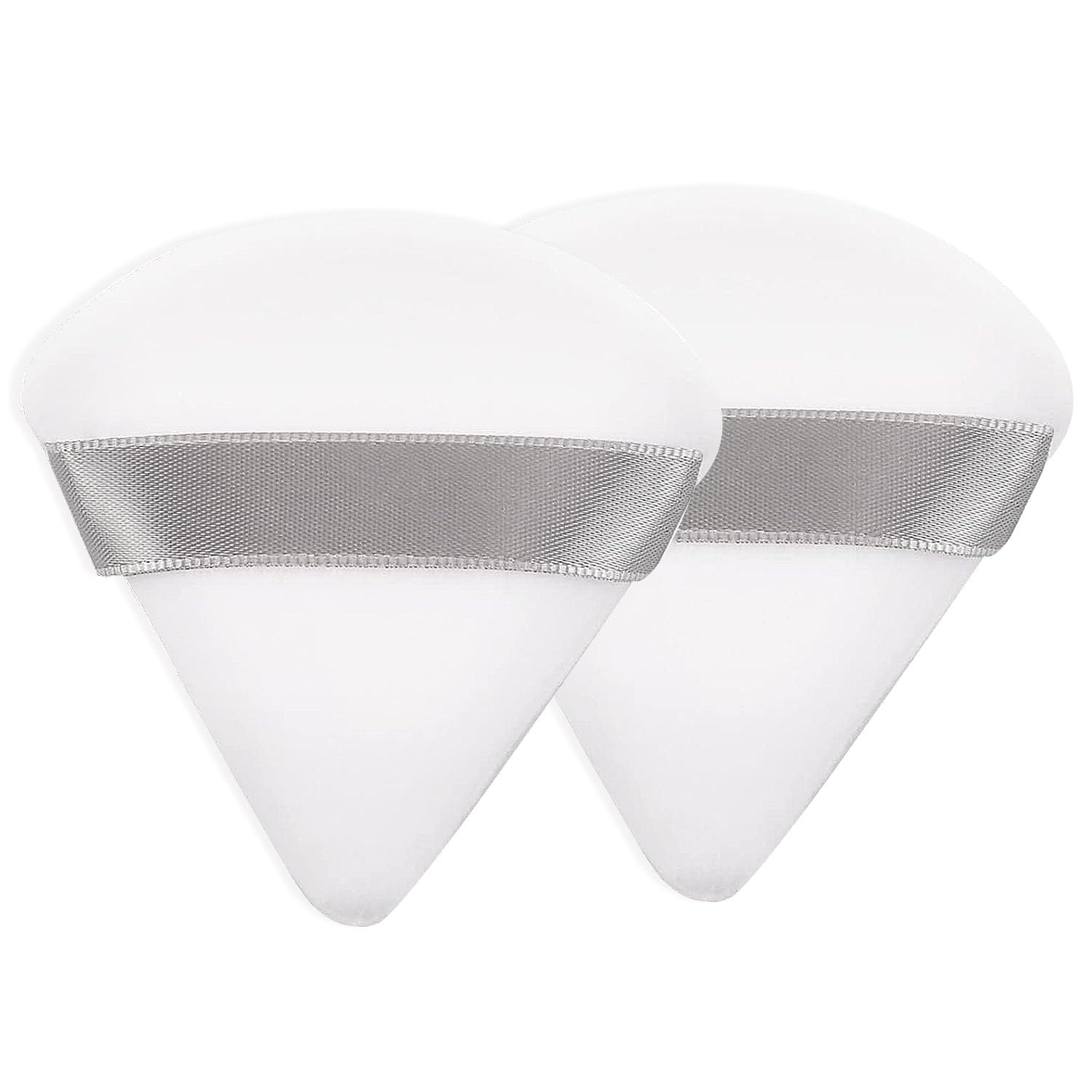 FUIN Triangle Powder Puff, Foundation Blender Velour Setting Powder Puff, Reusable Makeup Triangle Sponges with Strap for Loose Powder Cosmetic Foundation Eyes Corners Wet Dry Makeup Tool, 2 Pcs White