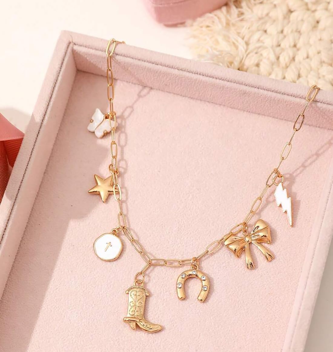 ItsStarred Western Cowgirl Layered Necklace for Women Vintage Silver Plated Bull Head Lightning Flower Turquoise Pendant Chain Necklace Country Concert Cowgirl Accessories - Image 5