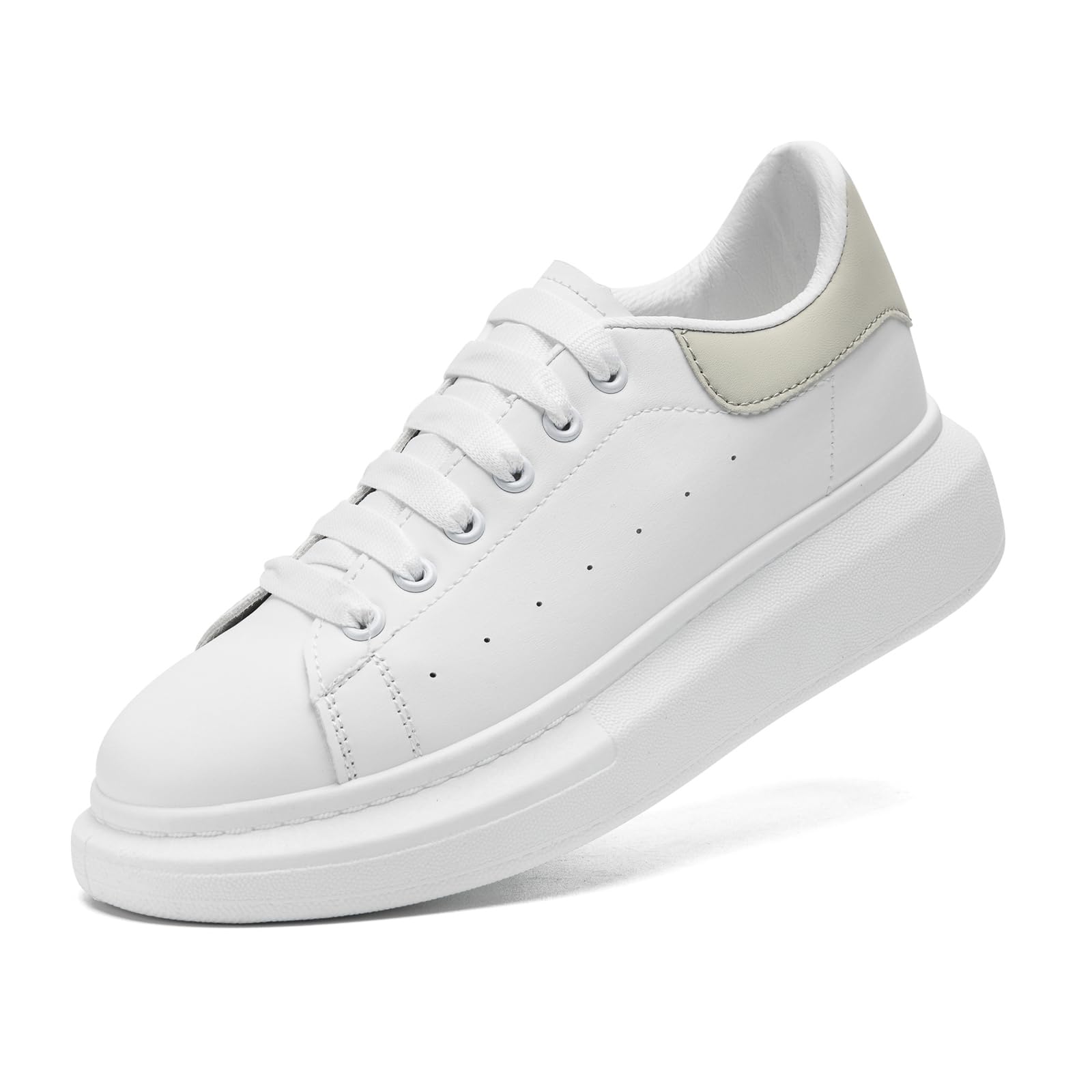 sharllen Damen Sneaker Weiß PU Leder Turnschuhe rutschfeste Lace-Up Freizeitschuhe