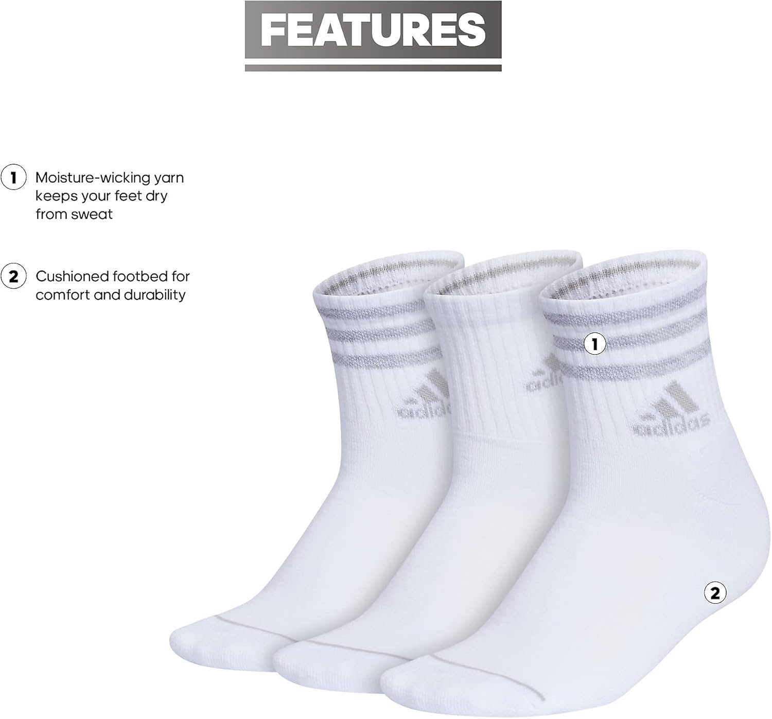 adidas womens Cushioned Sport High Quarter Socks (3 Pairs) Durable & Comfortable - Image 4