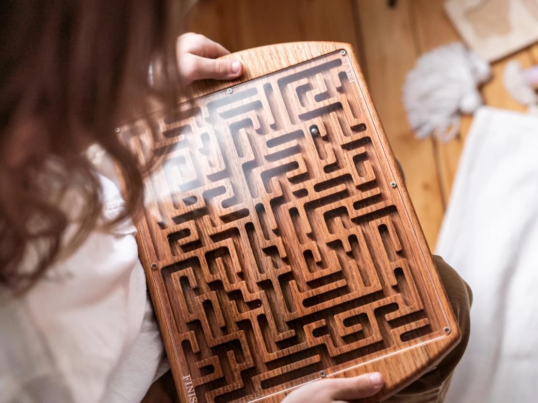 Solid Red Oak Wooden Maze Board Game – Handcrafted Sensory Marble Labyrinth – Screen-Free Educational Travel Toy for Kids and Adults (No Personalization)