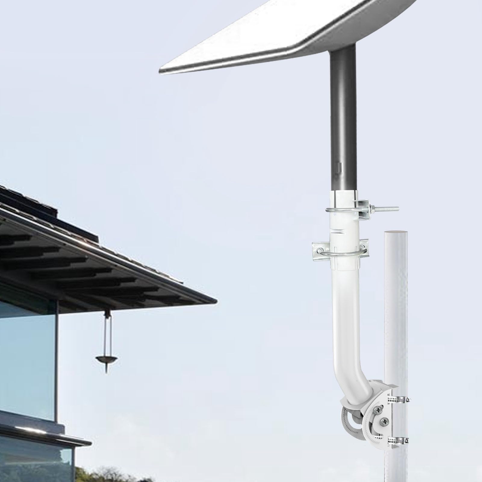 Ejoyous Kit de Montage Internet par Satellite, Angles de 160 Degrés, Montage Professionnel sur Toit par Satellite Blanc, Double Coupe-Vent, Installation Facile pour Antenne Rectangulaire V 2