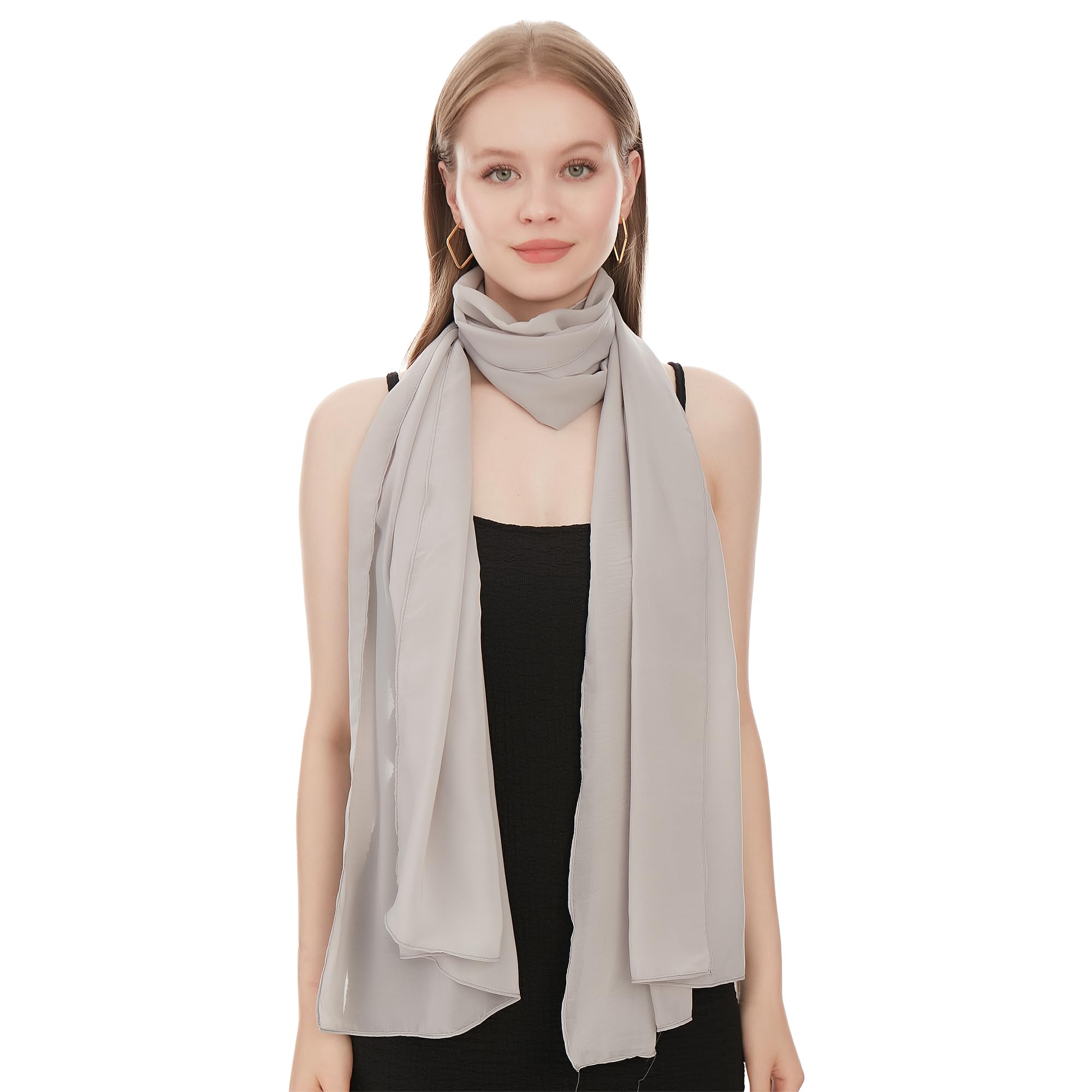 Shawl Factory Grey Chiffon Scarf For Women UK - Ladies Scarfs Lightweight Shawls & Wraps - Ladies Scarves for Wedding, Bridal, Party