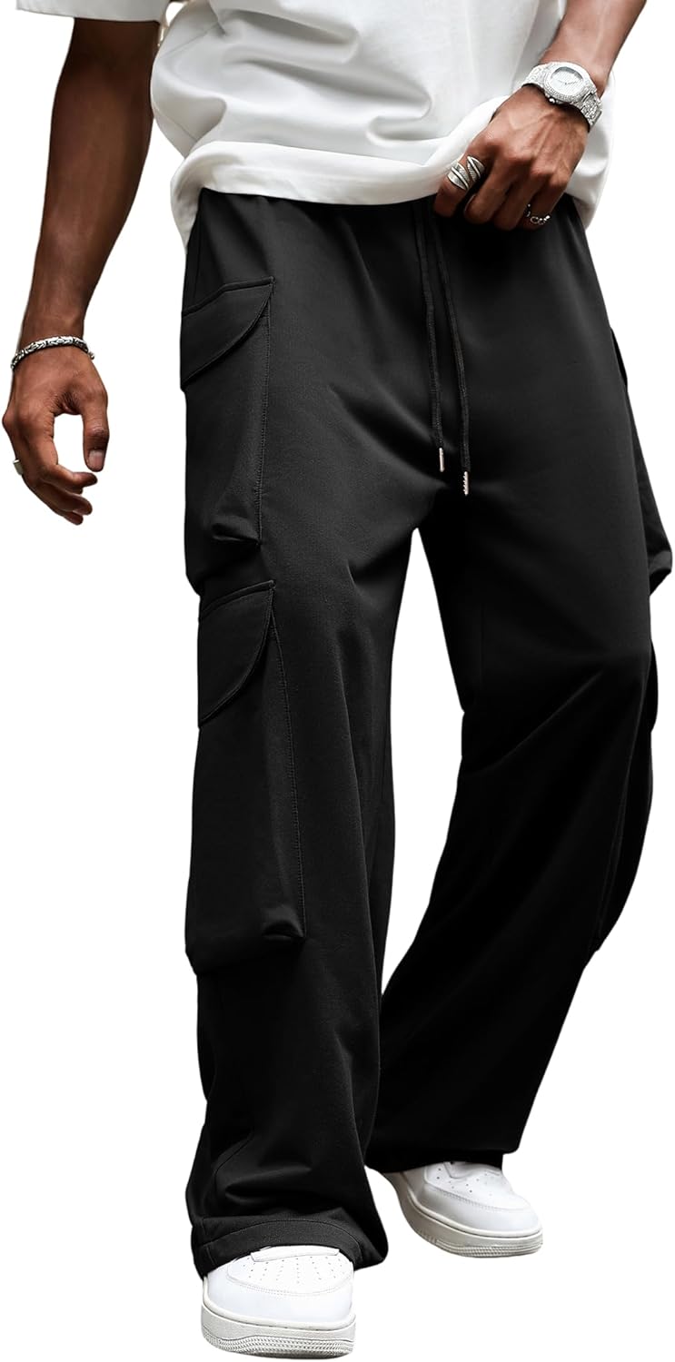 ZAFUL Men's Parachute Sweatpants Y2k Baggy Track Pants Drawstring Wide Leg Casual Trousers Streetwear