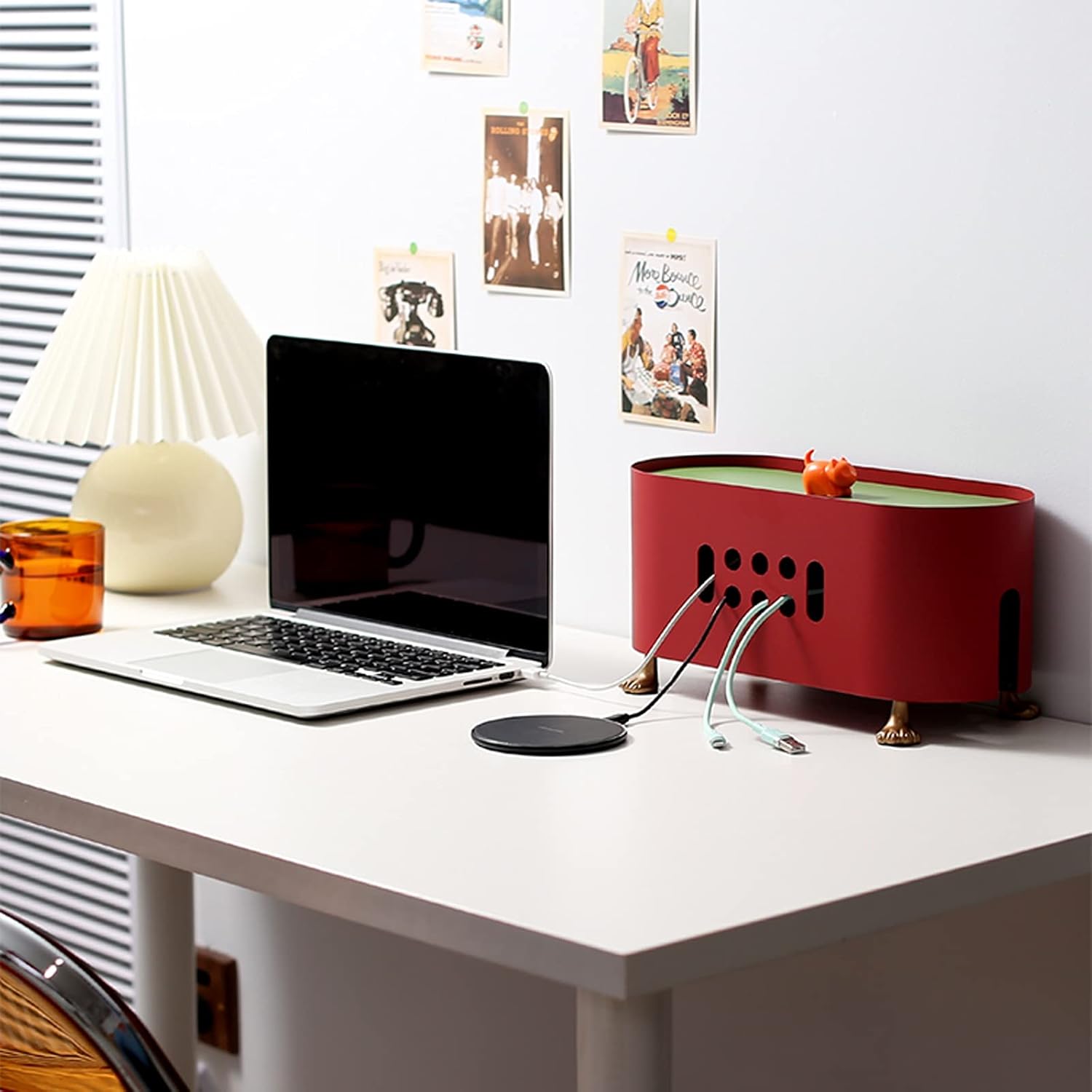 Cable Management Box Creative Oval Cord Organizer Box with Cat Cover Stylish Hider Cord Organizer Box to Hide Wires Power Strips Electrical Cord Cable Cords Organizer Boxes (Green)