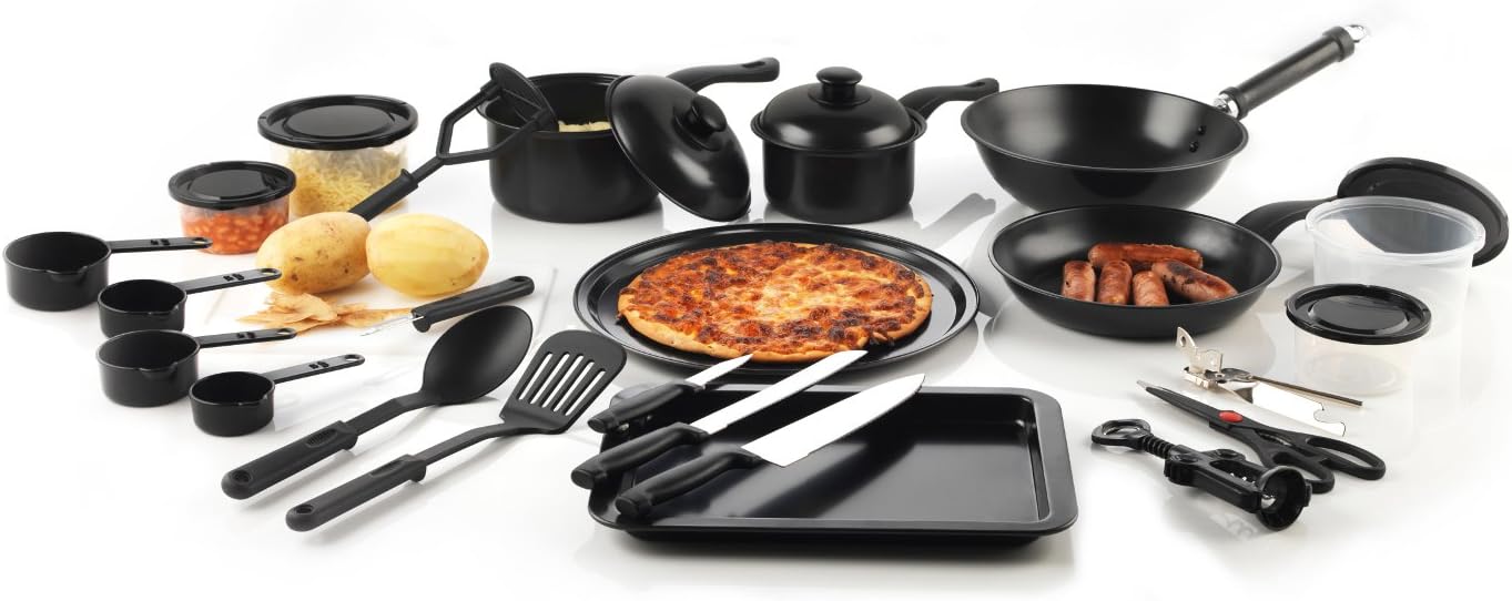 Your Kitchen Hero 25-Piece Cookware Utensils Starter Set, Medium, Black