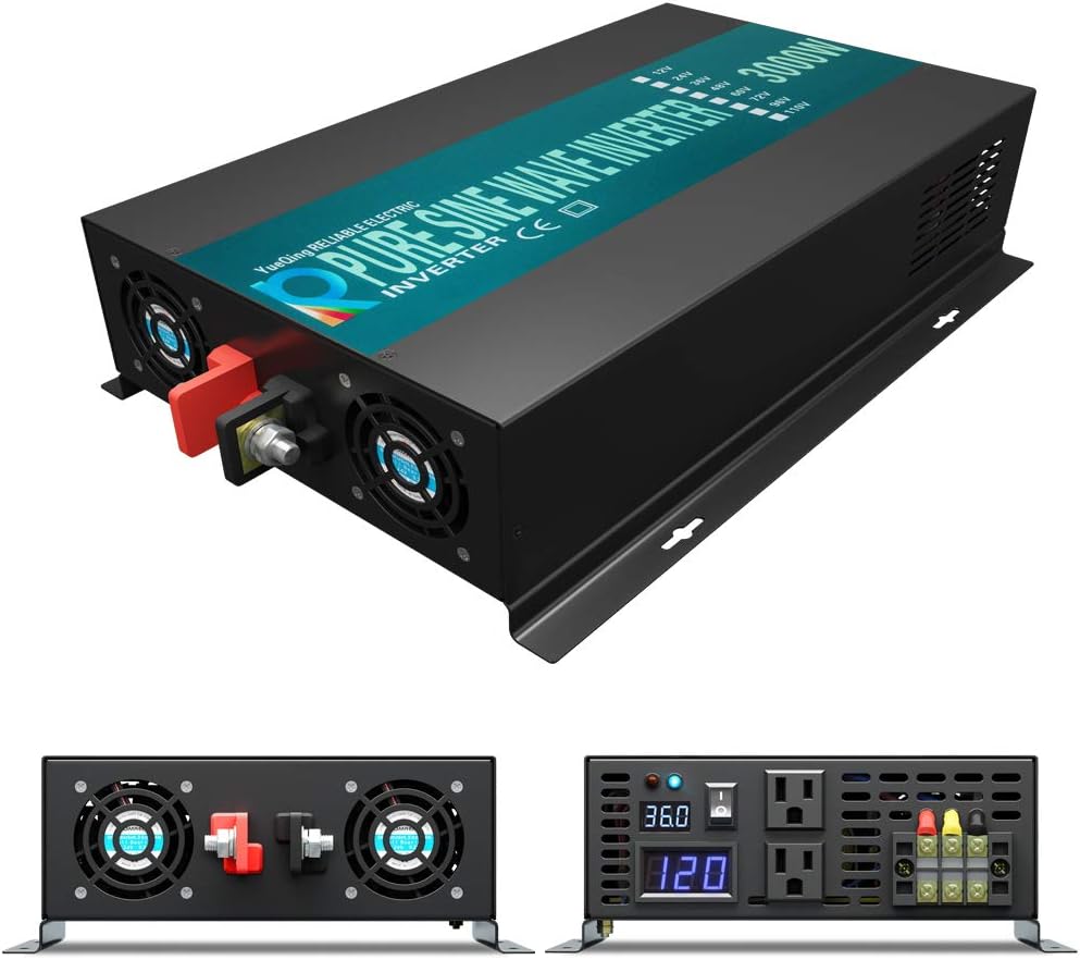 40% оƒƒ Dіѕсоunt WZELB 3000 Watt Continuous / 6000 Watt Peak 36v Pure Sine Wave Power Inverter DC to 120V AC Power Converter with 2 AC Outlets, 2 Sets of Battery Cables, LED Display