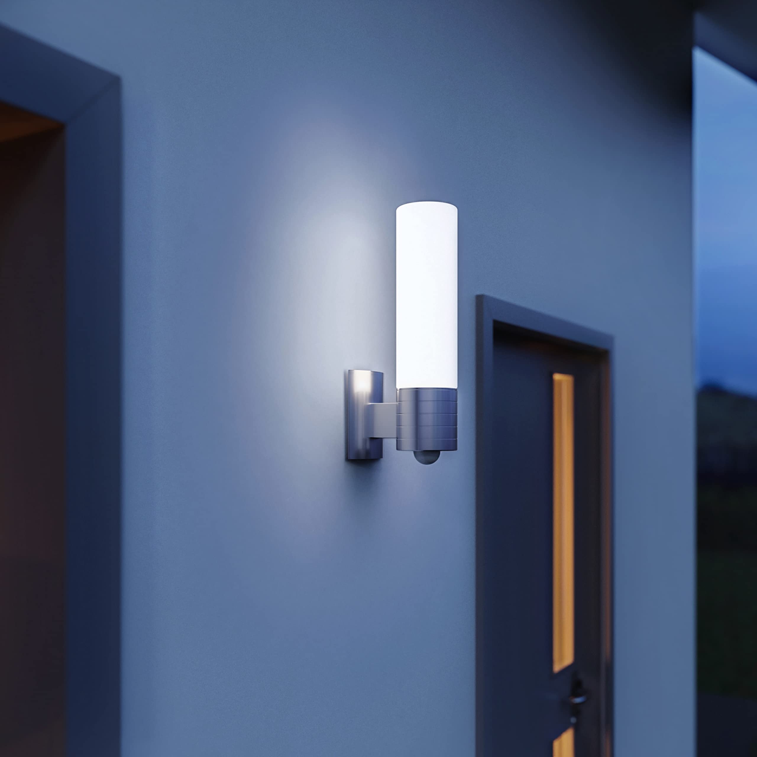 Steinel Applique murale LED L 260 S en inox et verre opale, Éclairage extérieur à détecteur de mouvement infrarouge