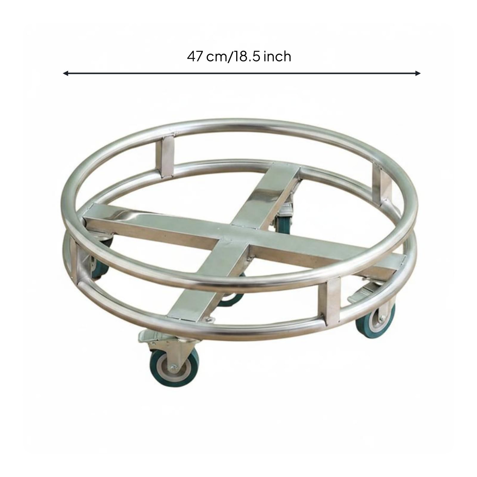 Supporto Mobile in Acciaio Inox Robusto Telaio Porta-Bollitore in Acciaio Resistente Attrezzatura su Ruote per Mensa, 47 Cm, Spessore Extra, Quattro Ruote, Acciaio Inossidabile, Con Freno