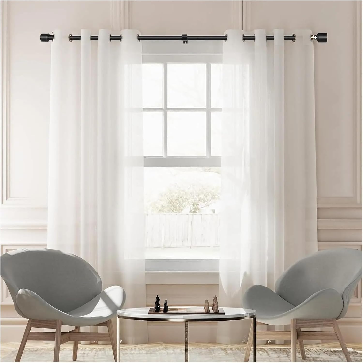 Heavy Duty Adjustable Curtain Rod Adjustable 1" Diameter Black Curtain Rod Fits Windows 30-144Inches