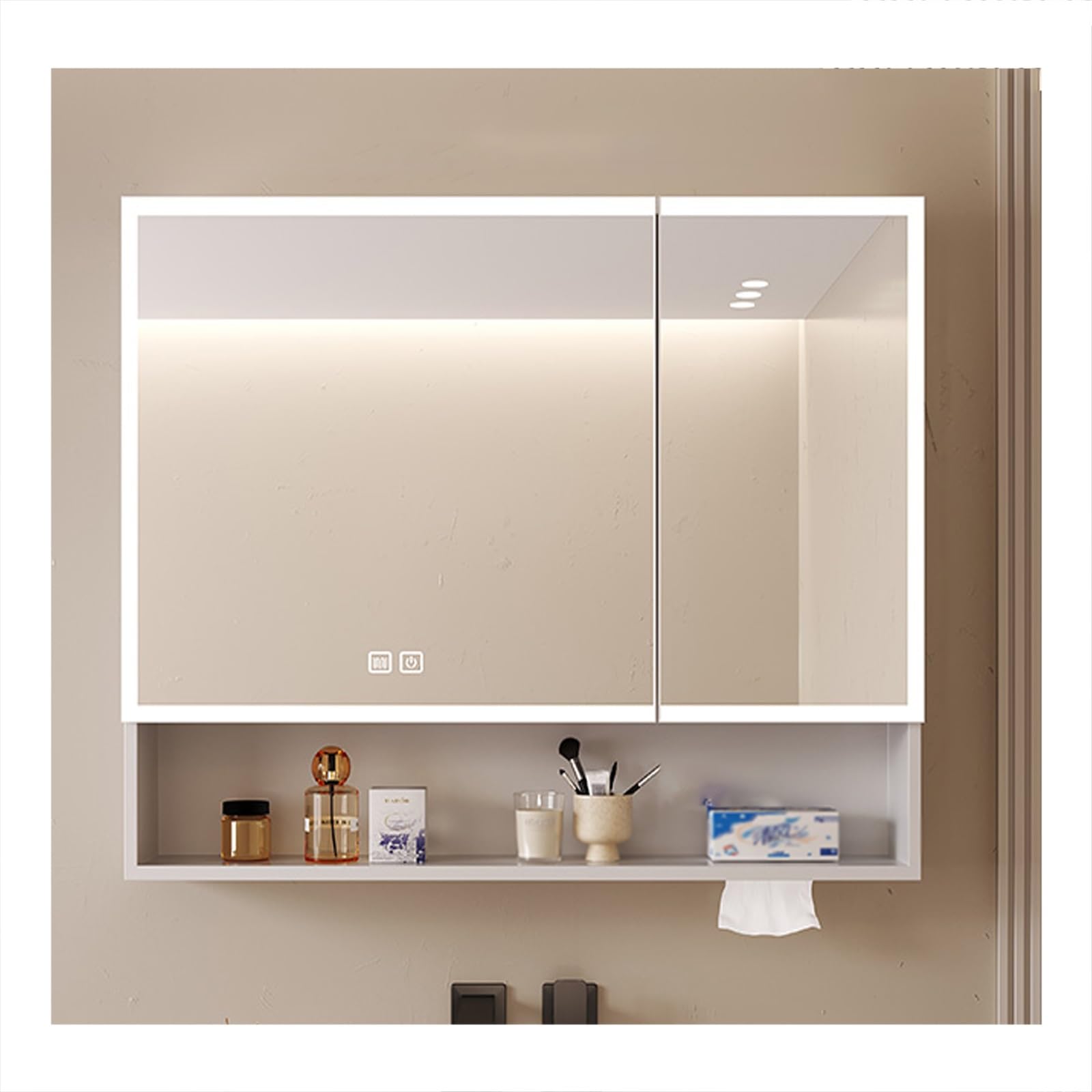 FLYIODFCXV bathroom mirror cabinet, With 2 Mirrored Doors，Suitable for Bathrooms in Homes, Apartments, Boutique Hotels, Dormitories, Etc(White,70 * 70cm/27.5 * 27.5in)