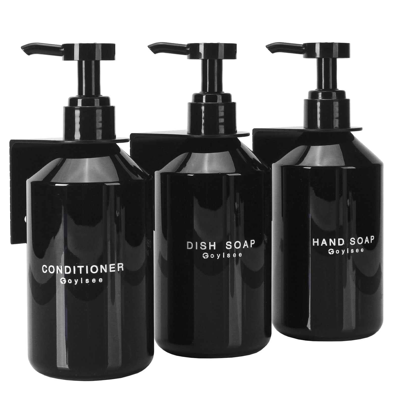 GOYISEE 3-Chamber Shampoo & Conditioner Dispenser, Wall-Mounted Soap Dispenser Plastic Bottles with 4CC Pumps