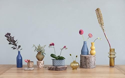 Miniatura 5 de Bloomingville Maceta de gres con diseño facial y esmalte reactivo, marrón mate