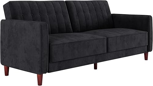 DHP Ivana - Futón de transición copetudo y sofá cama tapizado, terciopelo negro