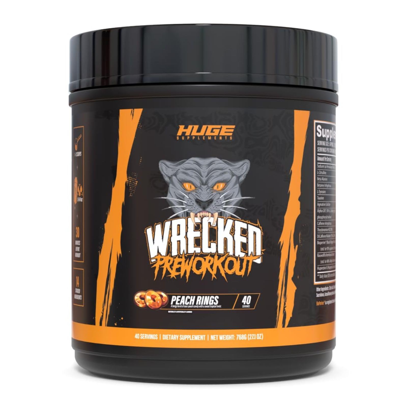 Wrecked Pre Workout Powder, Advanced Formula, Boosts Energy, Focus, Pumps & Performance, 10g L-Citrulline, 6.4g Beta Alanine, 5g Tyrosine, 1g Alpha GPC, 375mg Fast-Acting Caffeine & More (40 Servings)