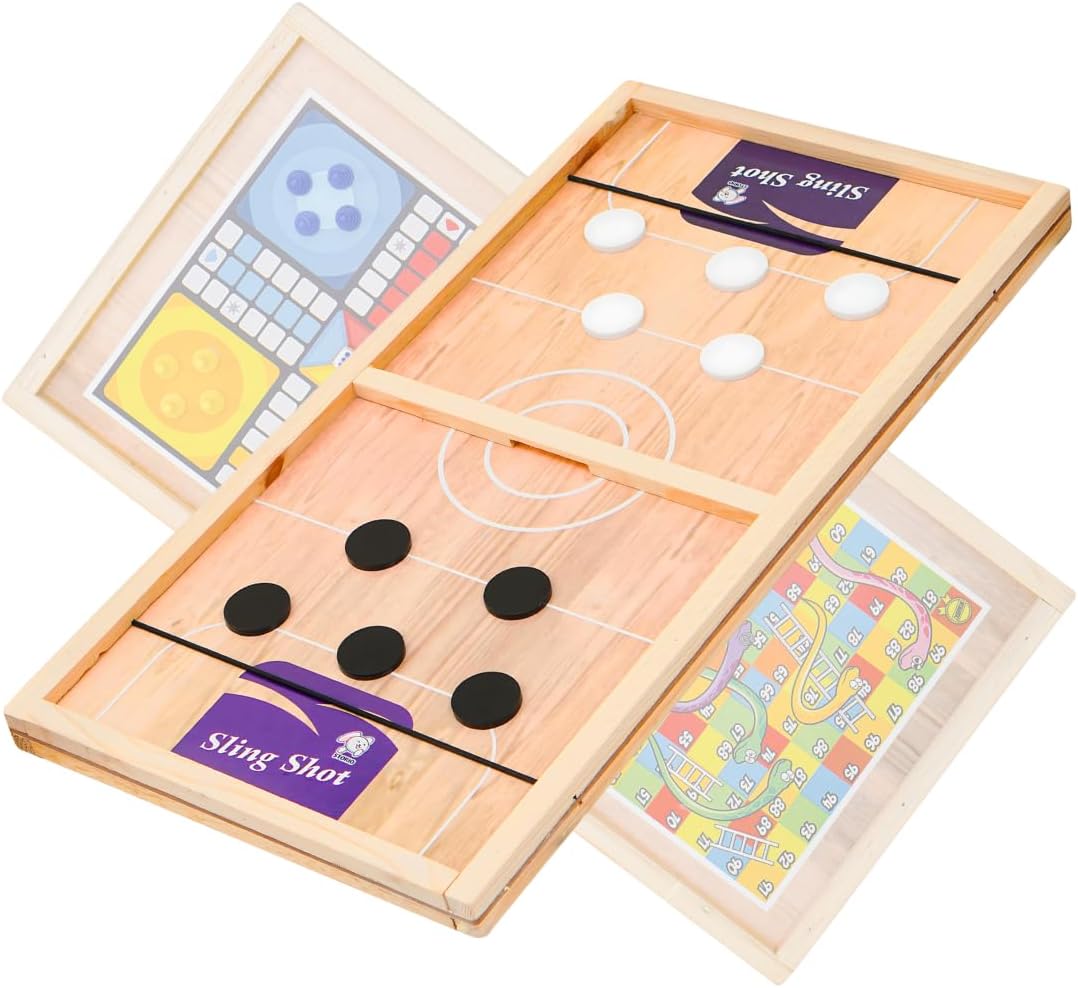 Storio Premium 3-in-1 Fastest Finger First Wooden Board Game| Family Board Game with Sling Puck Board,Chess,Ludo Snake & Ladder Indoor Toys & Games for Kids & Adults | Best Birthday Gift for Kids