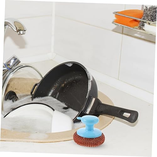 Miniatura 4 de Healifty 5 juegos de cepillo de alambre mango de metal estropajo de plato de metal estropajo almohadillas herramienta limpiador de parrilla