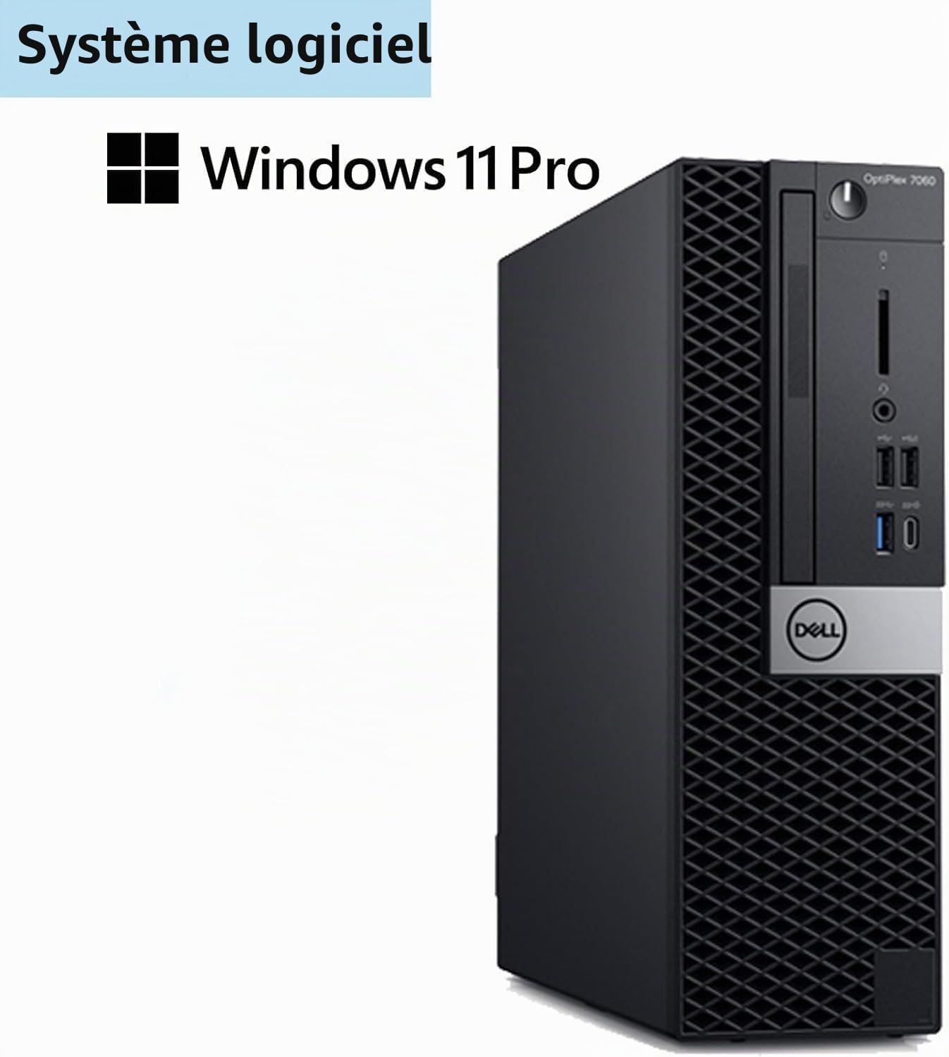 Dell Optiplex 7050 SFF Ordinateur de bureau Intel Core i5-7500, 8 Go de RAM, SSD 256 Go, WiFi, Bluetooth, clavier QWERTY américain, Windows 11 Pro (reconditionné)