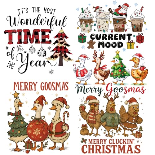 Christmas Iron-On Transfers Xmas Heat Transfer Vinyl Patches Christmas Tree Cake Pet Stickers for Jackets Hoodies Bags Decor 5 Large Winter Holiday Decals