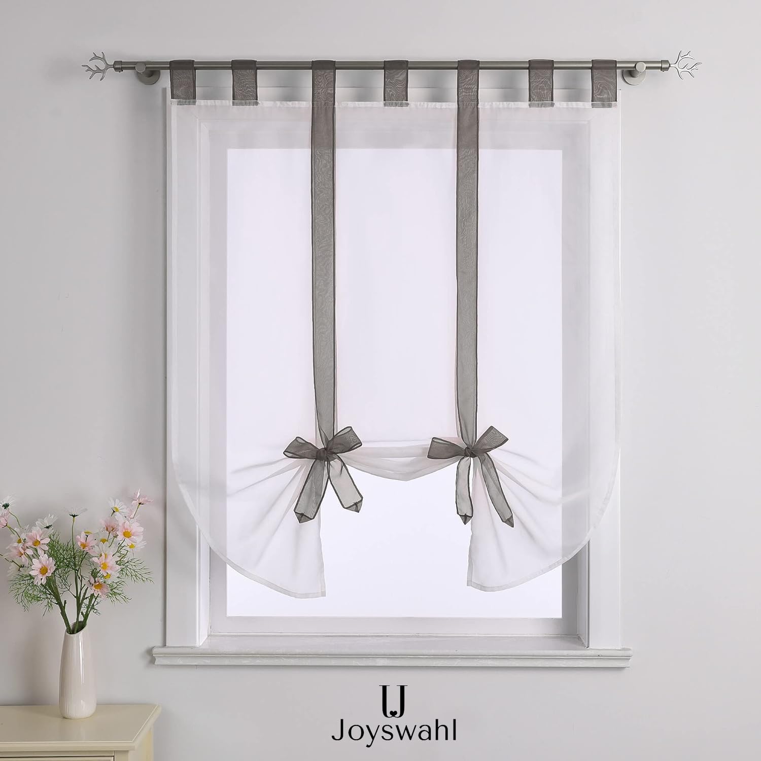 Joyswahl Balloon Shades Tab Top Sheer Window Curtain Balcony Bowknot Tie Up Voile Roman Shades, 1pc (Grey, W31 x L55 inch)