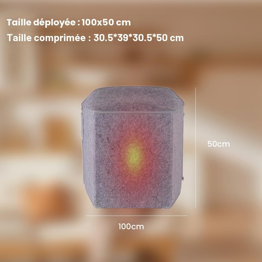 50 x 100 cm Panneau Chauffant Infrarouge, Chauffage de Bureau Pliable, Chauffage D'appoint Portable Pliable avec 5 Niveaux de Chaleur, Jusqu'à 68℃, Réglage de la Durée à 6 Vitesses