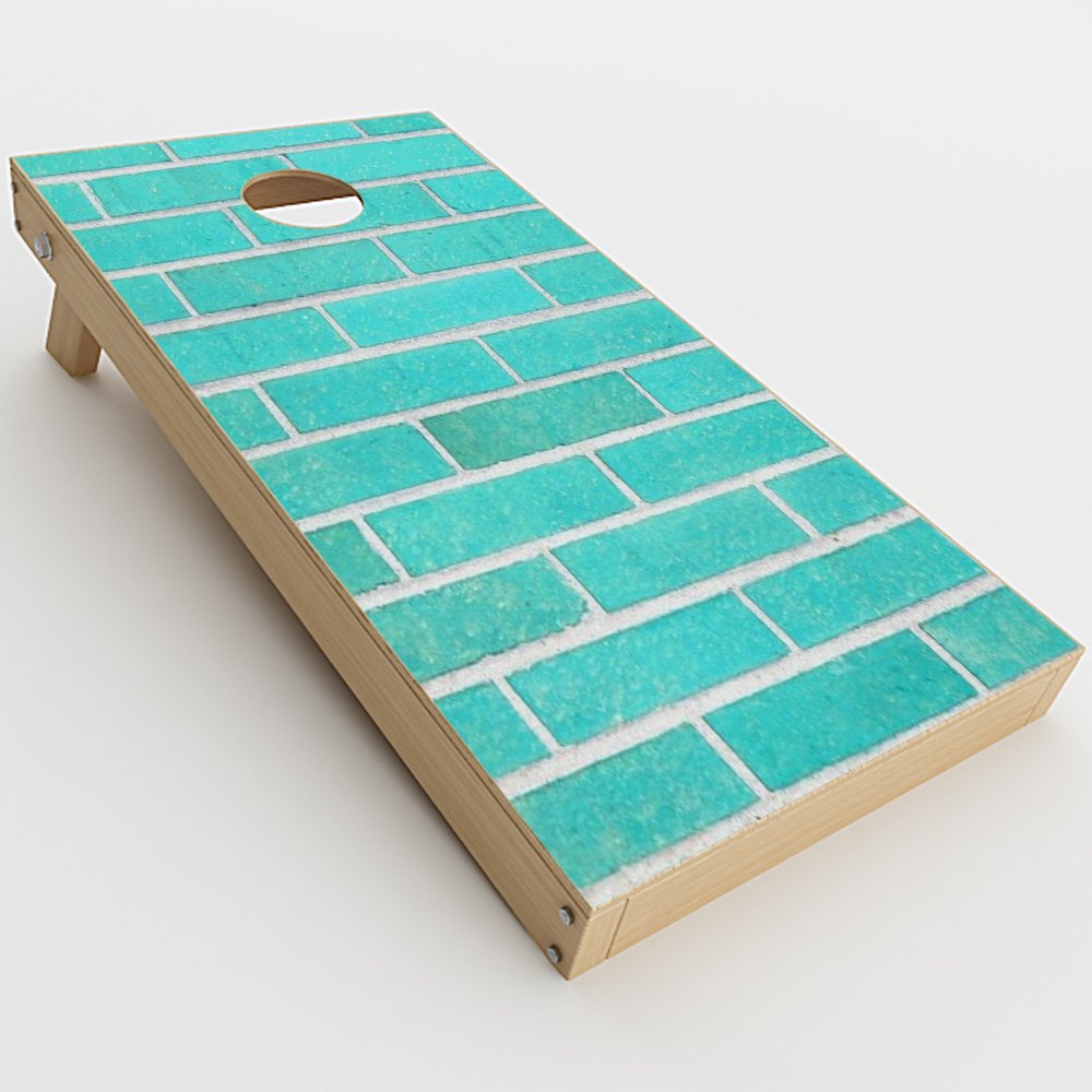 Skin Decal Vinyl Wrap for Cornhole Game Board Bag Toss (2xpcs.) Skins Stickers Cover/Teal Baby Blue Brick Wall