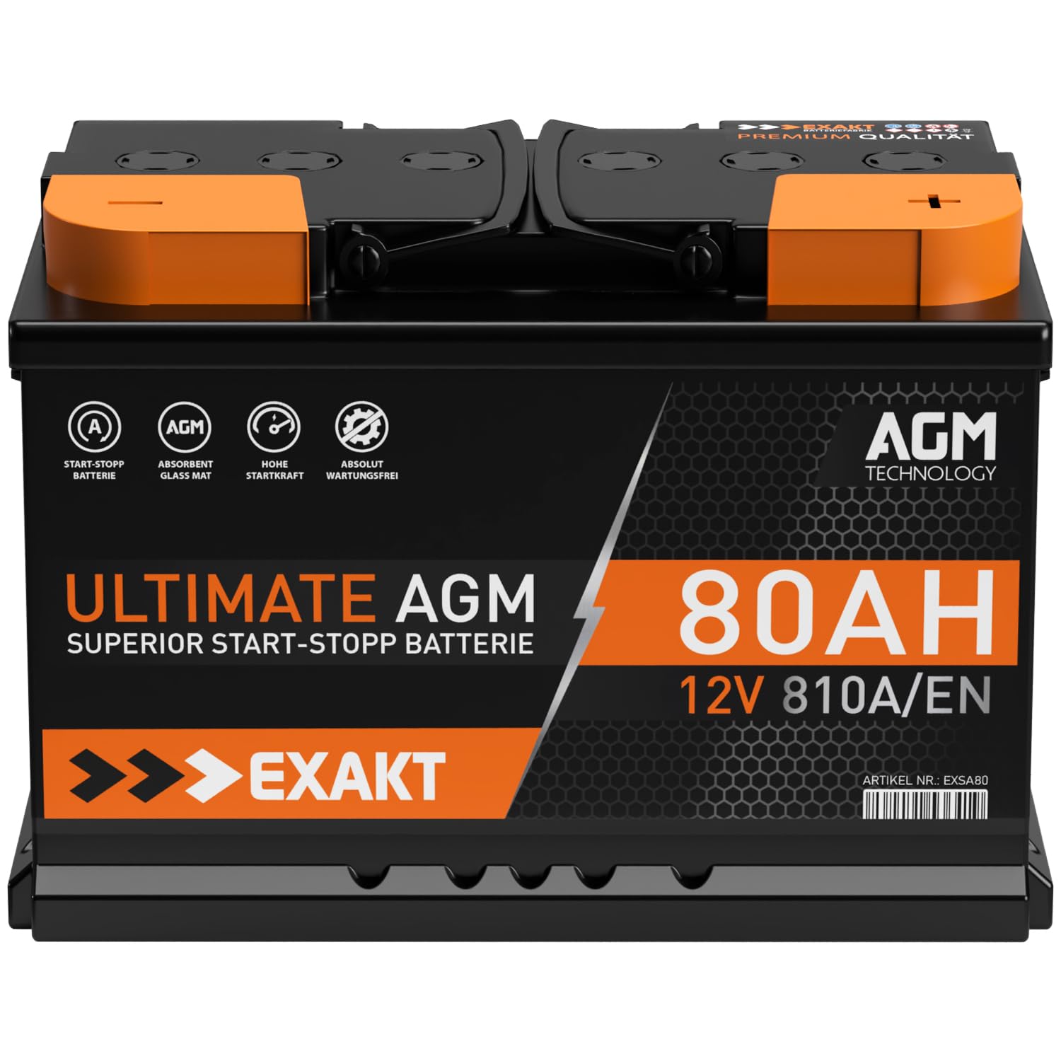 Exakt AGM Batterie 70Ah 12V Start-Stop Autobatterie VRLA ersetzt 70Ah 75Ah