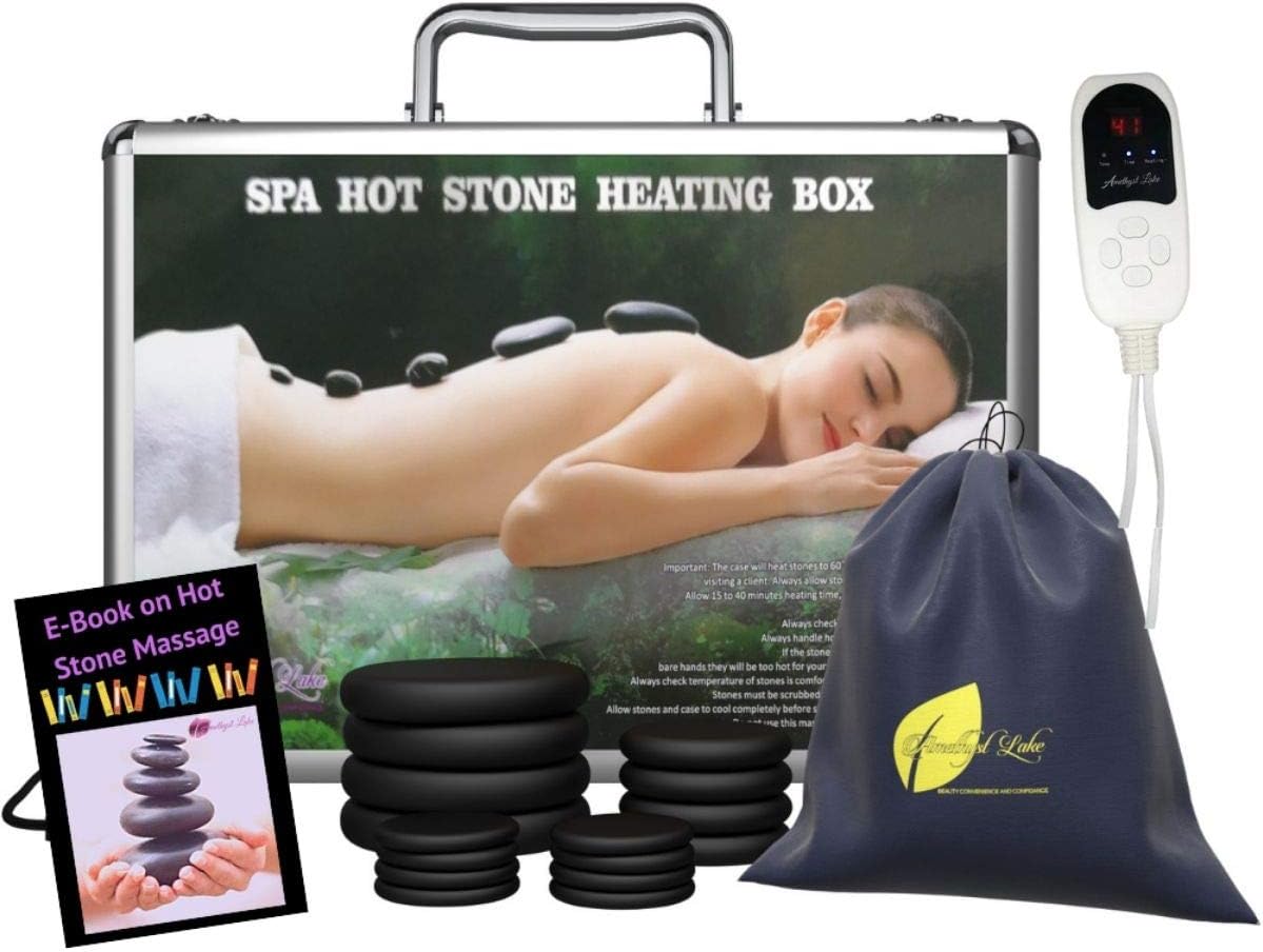 Portable Hot Massage Stone Heater Kit 16 Stones Warmer Set E-book