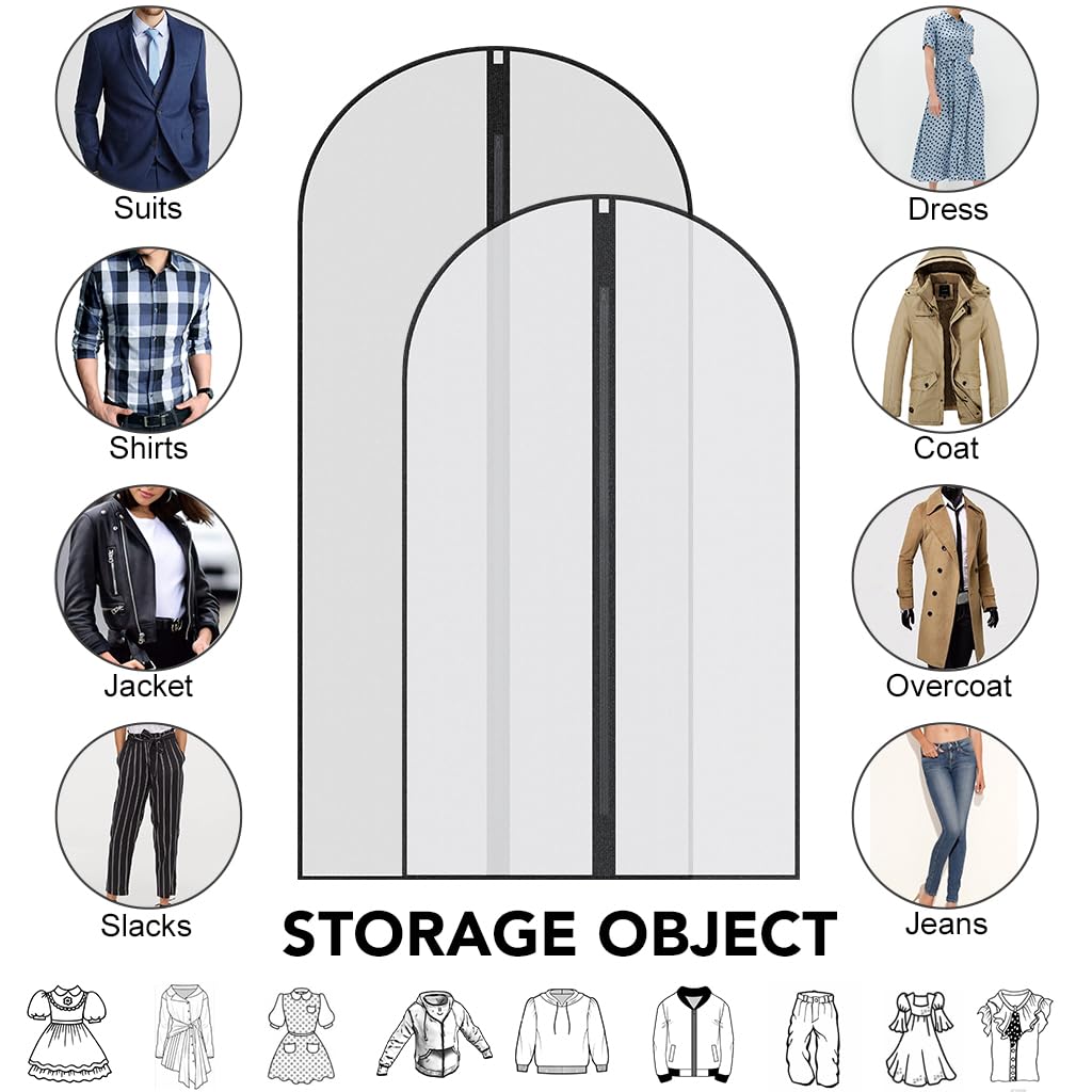 Garment Bags,6PCS Dustproof Garment Covers PEVA Translucent Clothes Covers with Zip Moth Proof Suit Protector Bags Waterproof Dress Covers for Shirts Coats Costumes-(60 * 100cm,60 * 120cm) - Image 3