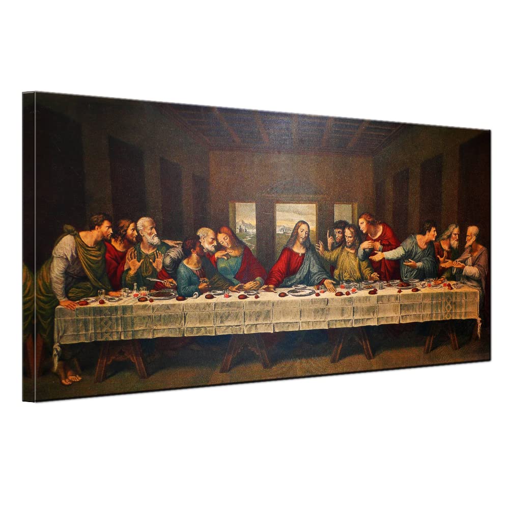 Vintage Home Decor Large Artwork The Last Supper Gallery Decor Canvas Print Leonardo da Vinci Classic Art Reproductions Framed to Hang 20x40inch Jesus Religion Picture
