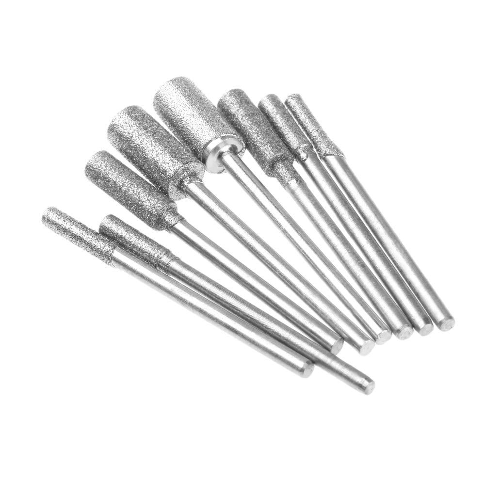 8 pezzi diamante taglio rettifica testa punte montate bit 2,35 mm gambo giada intaglio pietra lucidatura per utensile rotante, come mostrato