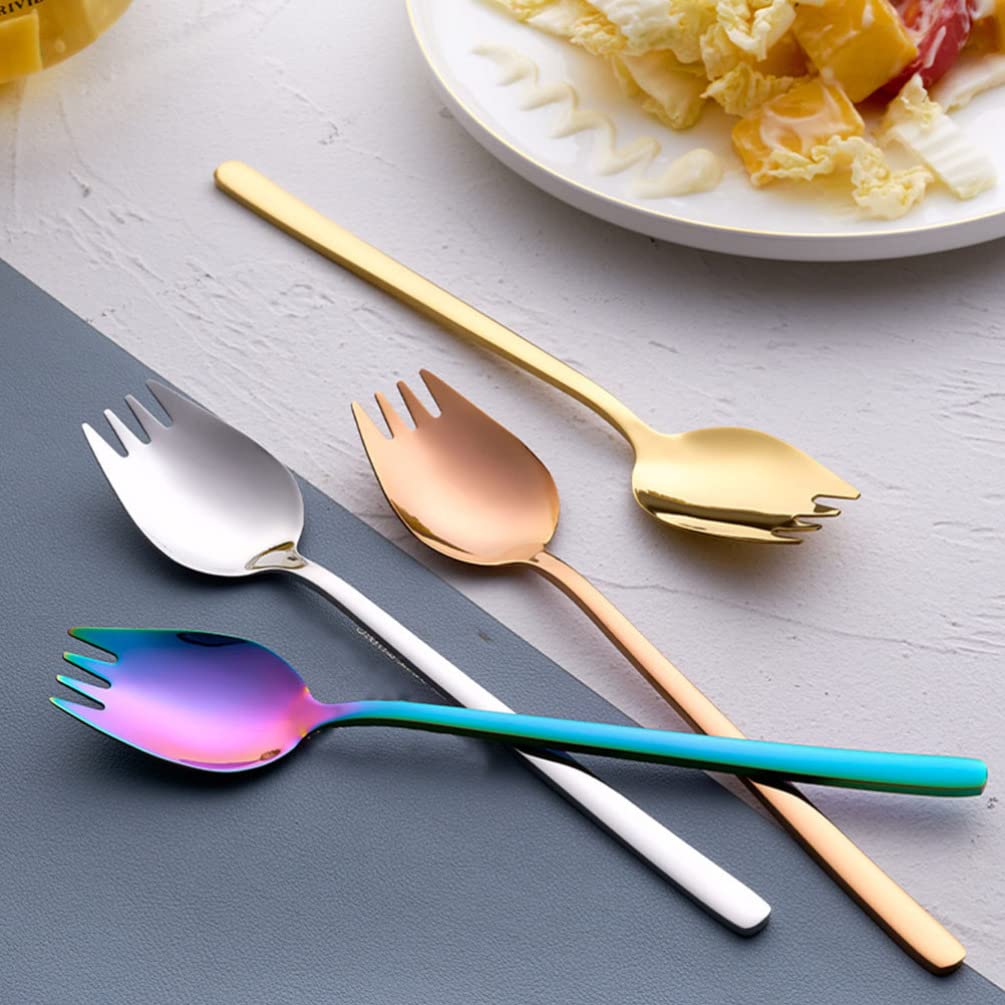 Hemoton 6pcs Stainless Steel Sporks Dual-use Fork Spoons for Desserts and Salads Compact and Lightweight Utensils for Home and Travel Dishwasher Safe Mixed Colors