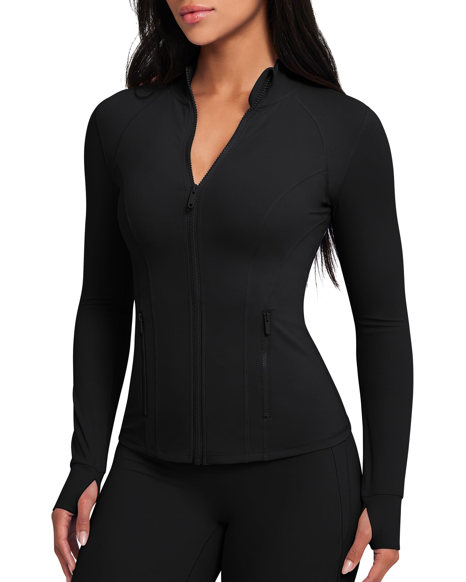 gym rainbow Womens AiringBrez Full Zip Workout Jacket Lightweight Waist-Snatching Hip Length Athletic Gym Running Jacket-picture-45