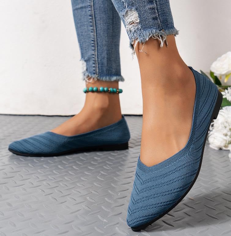 Womens Casual Soft Flat Shoes Ballerina Walking Flats Shoes Knit Ballet Flats Ladies Comfortable Pointed-Toe Dressy Shoes2