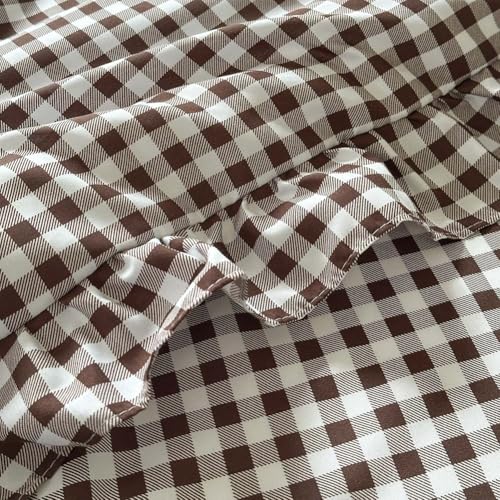 Image of NSNLGSGC Mocha Ruffle Gingham Comforter Set King, Pre-Washed Ruffled Coffee Plaid Checked Comforter Bedding, 3 Pieces Vintage Farmhouse Grid Bedding Set(Mocha Gingham, King)