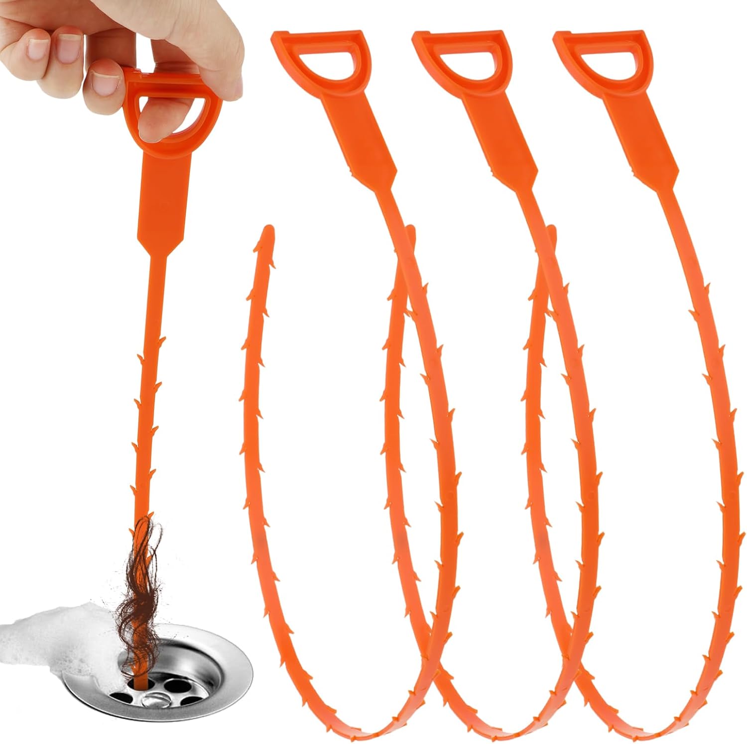 COMNICO 3 Pack Drain Clog Remover 25 Inch Plastic Snake Hair Catcher