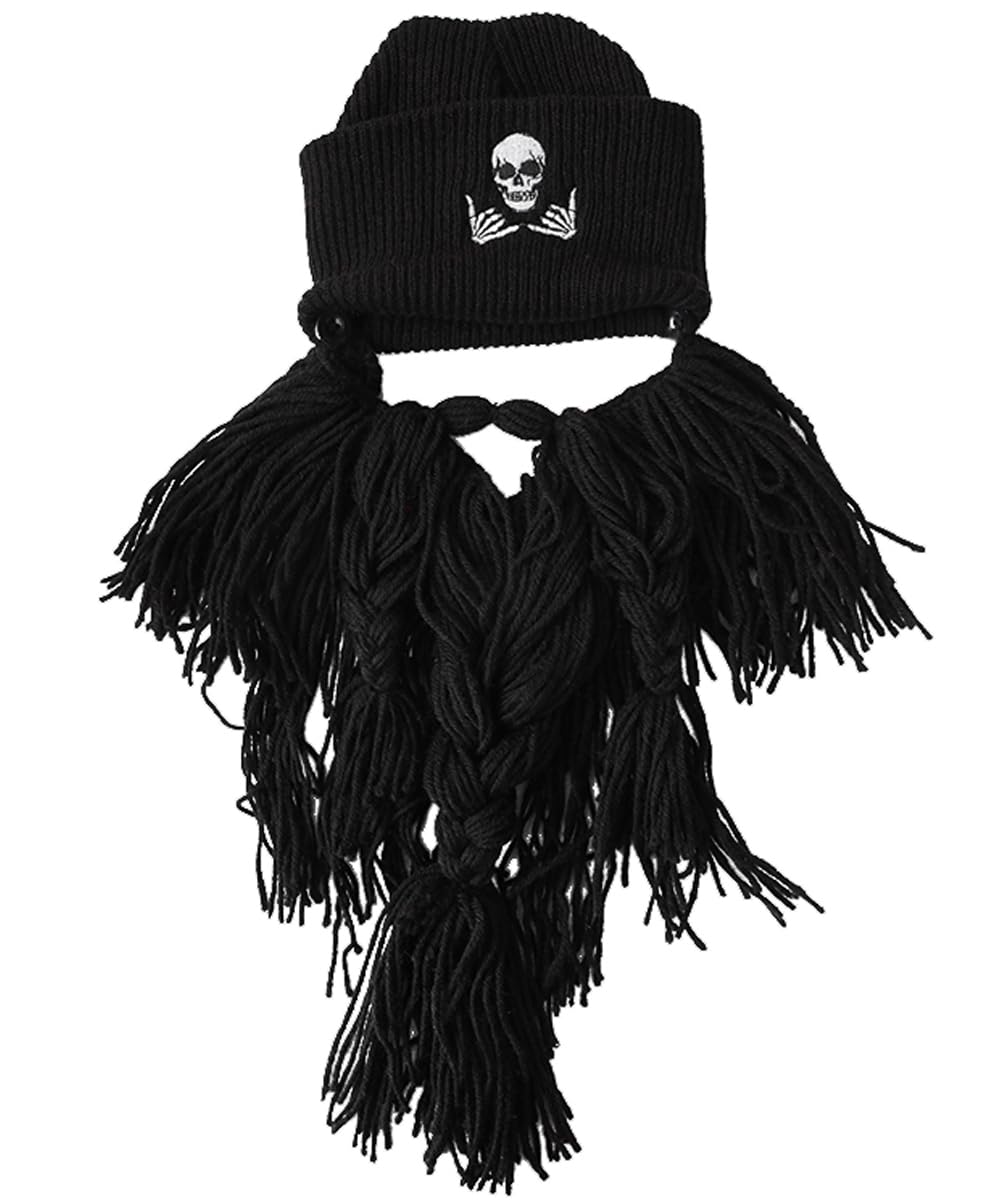 YEKEYI Creative Barbarian Knit Beard Hat Funny Knit Hat Wig Beanie Hat Facemask Removable Beard Black