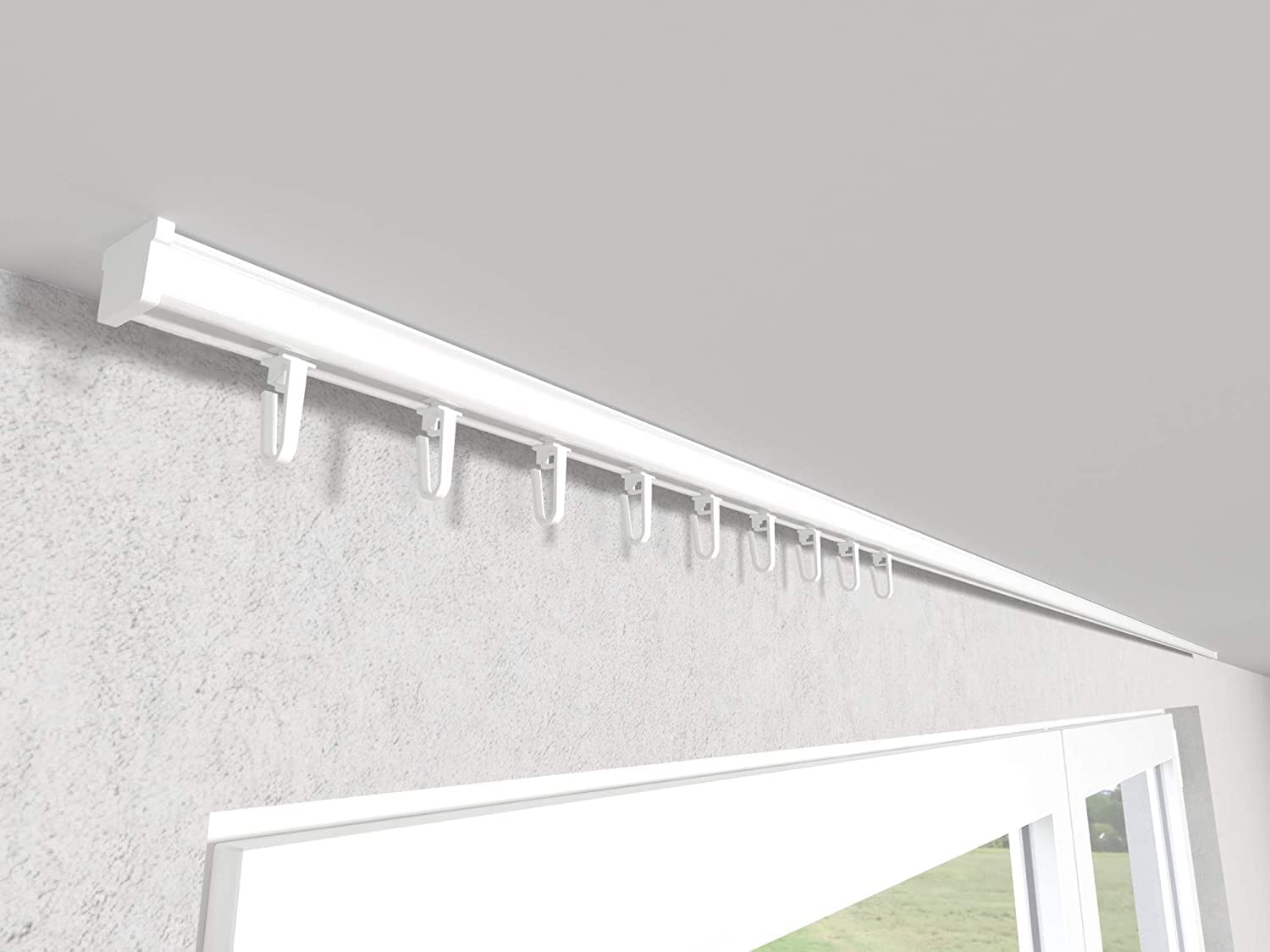 Vorhangschiene Aluminium Weiß/Schwarz Gardinenschiene ; C 1-läufig ; 120cm-600cm. Für Kräuselband Gardinen oder Schiebevorhang (Weiß Gardinenschiene mit Ösengleiter ; 320cm) | Weiß/Schwarz Gardinenschiene ; C 1-läufig ; 120cm-600cm. Für Kräuselband Gardin