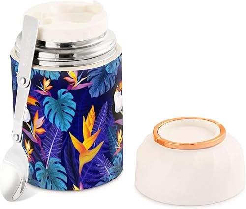 Miniatura 1 de MCHIVER Flower Toucan Bird Food Jar with Spoon Stainless Steel Vacuum Insulated Food Container 17 oz Soup Thermos for Adults